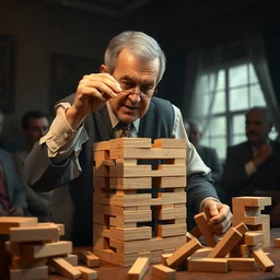 george bush playing jenga falling down, unreal engine, trending on artstation, photorealistic, octane, trending on deviantart