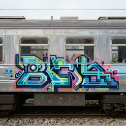 full train graffiti retrofuturism escher motif