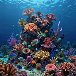 a luminescent underwater reef with corals and aquatic life by paolo eleuteri serpieri and tomer hanuka and chesley bonestell and daniel merriam and tomokazu matsuyama, unreal engine, high resolution render, featured on artstation, octane, 8 k, highly intricate details, vivid colors, vector illustration