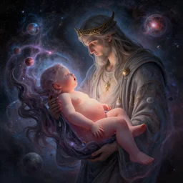 a god giving birth to a new universe and then dissolving itself into it, in the style of wlop and leonid afremov, illustration, epic, fantasy, hyper detailed, smooth, unreal engine, sharp focus, ray tracing
