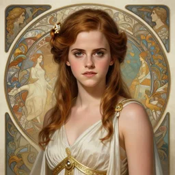 Emma Watson as a Greek Goddess, cute, fantasy, intricate, elegant, highly detailed, digital painting, 4k, HDR, concept art, smooth, sharp focus, illustration, art by artgerm and H R Giger and alphonse mucha