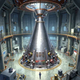 detailed interior of giant scientific research facility LABO, area N, nuclear reactor, floor B2, anime key visual