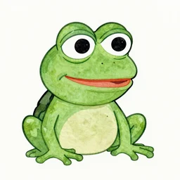 watercolor portrait of Pepe The Frog smiling
