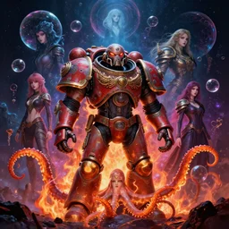 fractal cosmic steampunk biopunk cyberpunk bioshock goth lofi anime cosplay divine space marine doom elden ring portrait of multiple women giger fantasy bubbles octopus underwater fire flame, pixar style, by tristan eaton stanley artgerm and tom bagshaw.