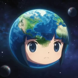 anime portrait of earth - chan!!! on space, art station, ( ( ( blurred, highly detailed, chibi ) ) ), illustration, cinematic!!! close - up!!!