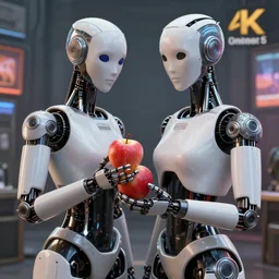 2B nier automata holding a apple, detailed, artstation, concept art, Unreal Engine 5 render, gameplay showcase, 8K