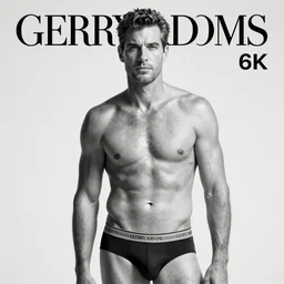 Gerry Adams as armani underwear model, black and white, artistic photo, advertisement, product placement, photorealistic, 8k,