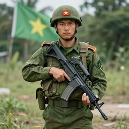 vietnam green berets in the style of Matthew Plog