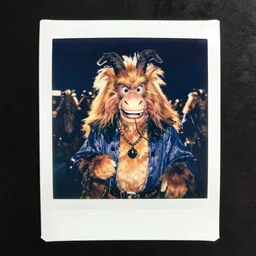 vintage polaroid analog photo portrait of gargamel, processional portrait, lit from behind, 8 k, warm azure tones, color bleed, film grain