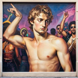 a michelangelo mural of rave party