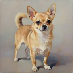 painting by jon hale of tan chihuahua schnauzer mix visible brushstrokes, hd