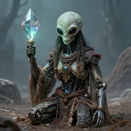 alien robot shaman, talisman, prism, lowbrow surrealism