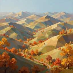 a hyper - detailed 3 d render like a oil painting of fall in the low - poly hills, surrealism!!!!! surreal concept art, lifelike, photorealistic, digital painting, aesthetic, smooth, sharp focus, artstation hd, by greg rutkowski, chris tulloch mccabe, valentina remenar, krenz cushart and asher duran,
