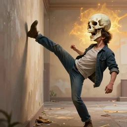 Man kicks wall and his immortal soul escapes from his mouth, vibrant trending on artstation, deviant