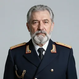 a old man in officer suit of russian empire, gray hair and beard, giant yellow dieselpunk ship on background, colored, photorealistic, high detailed, smooth, sharp focus