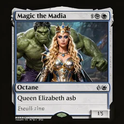 magic the gathering card, queen elizabeth as she - hulk, octane render, artgerm, denis sarazhin, beeple, greg rutkowski, rim light, vibrant colors, highly detailed, dramatic lighting, 8 k, trending on artstation, very coherent