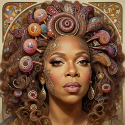 anthropomorphic spiral head in sugar candyglitter oprah winfrey plague doctor, intricate, elegant, highly detailed face, wide angle, digital painting, artstation, concept art, sharp focus, illustration, art by artgerm, bob eggleton, stephen hickman, richard corben, wayne barlowe, greg rutkowski, alphonse mucha, 8 k