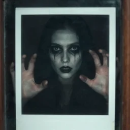 occult creature stares behind glass, photograph, uncanny, scary