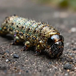high quality macro photo gritty metallic puss moth caterpillar! gorgeous highly detailed hannah yata elson peter cinematic lighting high quality low angle hd 8k sharp shallow depth of field