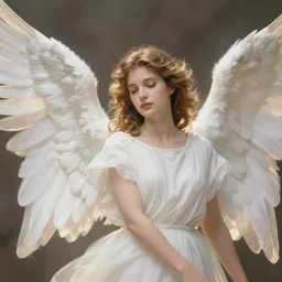 beautiful portrait of an angel with beautiful face and her huge white wings spread out gracefully, painted by daniel gerhartz, highly detailed, beautiful warm illumination, graceful and elegant, ethereal