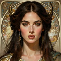 portrait of megan fox as the goddess circe, greek mythology, intricate, headshot, highly detailed, digital painting, artstation, concept art, sharp focus, cinematic lighting, illustration, art by artgerm and greg rutkowski, alphonse mucha, cgsociety