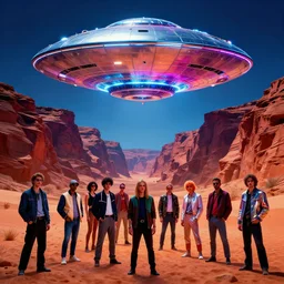metallic shining ufo over infinite desert canyon, dramatic bright neon colors, highly detailed, cinematic, synthwave, robert morello, vladimir kush, chris foss, roger dean, michael whelan, bruce pennington, lisa frank, bob eggleton, alfred kelsner, kubrick, wojtek suidmak