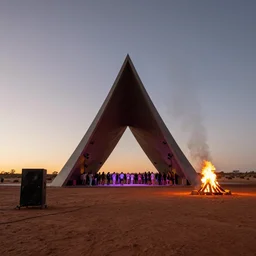 low angle shot, dancefloor kismet, revellers, front left speaker, bonfire, night, the australian desert, zaha hadid, xf iq 4, symmetry, sony a 7 r, 1 5 0 mp, 5 0 mm, f 1. 4, iso 2 0 0, 1 / 1 6 0 s, dawn, golden ratio, rule of thirds