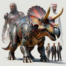 triceratops in a cyborg mech suit, by alexandre ferra, zezhou chen, peter gric, mohamed reda and hr giger, hyper detailed, screen print, character concept art, hyperrealism, coherent, octane render, zbrush central, behance hd, hypermaximalist