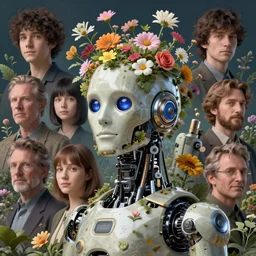 highly detailed surreal vfx portrait of a robot with flowers growing out of its head, stephen bliss, unreal engine, greg rutkowski, loish, rhads, beeple, makoto shinkai and lois van baarle, ilya kuvshinov, rossdraws, tom bagshaw, global illumination, detailed and intricate environment