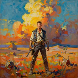 craig mullins epic oil on canvas painting of a mad max fury road atmospheric landscape, the shire, line art!!, ink, art concept for a book cover!!, harmonic colours, thik brushstrokes, movie still, game of thrones concept art, highly detailed, centered, hyperrealism, romantic, smooth, sharp focus trending on artstation, by greg manchess and by ismail inceoglu and by kilian eng and by jake parker