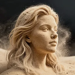 sand particles forming a female face shape effect particle dynamics render art unreal engine