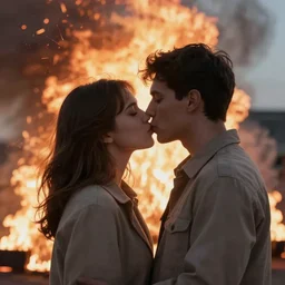 1 9 5 0 s couple being incinerated by nuclear war, kissing, burning up, atomic mushroom cloud in distance, vintage halftone