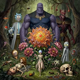 the platonic ideal of flowers, rotting, insects and praying of cletus kasady carnage thanos davinci dementor wild hunt chtulu mandelbulb rick and morty doctor manhattan bioshock, caustic, ego death, decay, dmt, psilocybin, concept art by randy vargas and greg rutkowski and zdzisław beksinski