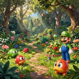 garden of earthly delights. super mario. luigi. goomba. power up. digital painting. digital render. hieronymus bosch