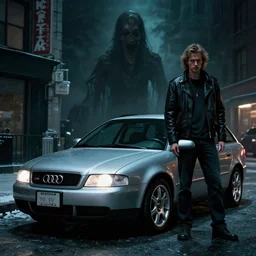 Audi A4 B6 Avant (2002), a gritty neo-noir, dramatic lighting, cinematic, establishing shot, extremely high detail, photorealistic, cinematic lighting, artstation, by simon stalenhag, Max Payne (PC) (2001) winter new york, eldritch horror