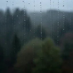 rain drops on a window pane, forest in background, high detail, full length, Realistic,  Detailed Digital Art, fine detail,