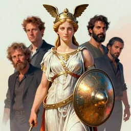 formal portrait of goddess athena with bronze shield. digital art by eugene de blaas, ross tran, and nasreddine dinet, vibrant color scheme, intricately detailed, in the style of romanticism. artstation, greg rutkowski