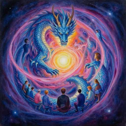 a beautiful painting of a dragon cosmic dmt entity of the upper planes by mynameistran and artgerm and wlop and loish and alex grey and wlop and wes anderson and spike jonze, trending on artstation, loving and forgiving, wrapped in cosmic infinity