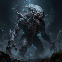 a lovecraftian cosmic horor, deep space, gigantic creature, highly detailed digital artwork, octane