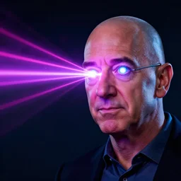 jeff bezos shooting laser beams from his eyes, lazer, neon, sci - fi, glowing lights, sharp focus, art by artgerm, 8 k, k _ euler