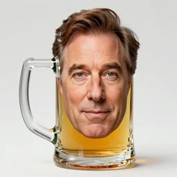 stephen colbert face in a clear beer stein, concept art, 8 k, ultra realistic details
