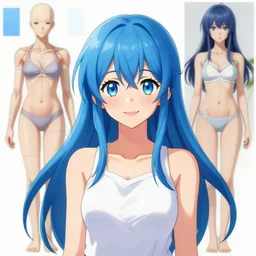 Beautiful lonely girl, blue hair, symmetrically, smiling, anime style, pixiv, pinterest anime, full color, colorful, artist Steve Hanks, artist Alyssa Monks, endless summer art, artist WLOP artstation, artist Mam BA artstation, artist Arata Yokoyama, real photo, very detailed, realistic proportions, knowledge of anatomy, anatomy for beginners, true proportions, smoothing, volumetric light