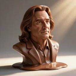 chocolate bust of Steve Buscemi melting in rays of sunlight, 4k, DSLR photo