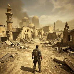 mecca in ruins post - nuclear war in fallout 4, in game screenshot