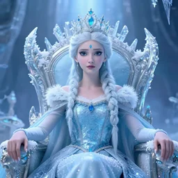 highly detailed closeup portrait of a snow, ice princess wearing a crown and sitting on a throne, nicoletta ceccoli, mark ryden, lostfish, earl nore, global illumination, god rays, detailed and intricate environment