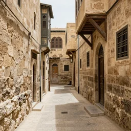 An extra detailed photo of an old alley in Damascus, hyper realistic