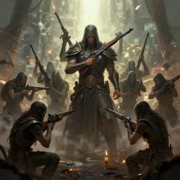 a firearm worshipping cult during a ritual, digital art, luis medina, trending on artstation, fantasy art
