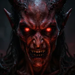 the devil's gaze, hyper realistic, satan in hell, horror, dark, artstation render 8 k, glowing eyes, evil, horror