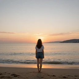 a girl on the beach, beautiful sunset, at Ville Franche sur Mer by Claude Lorraine