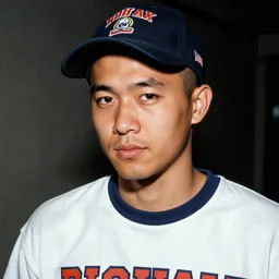 a colored colorized photograph portrait of jerma in the 2 0 0 0 s with a buzzcut and wearing a 2 0 0 0 s t - shirt and baseball cap, taken in the early - mid 2 0 0 0 s, grainy, taken on a 9 0 s kodak camera, realistic, hyperrealistic, very realistic, highly detailed, very detailed, extremely detailed, detailed, digital art, intricate details, real life, trending on artstation, body and head in view, body and headshot, colored photo, detailed face, very detailed face